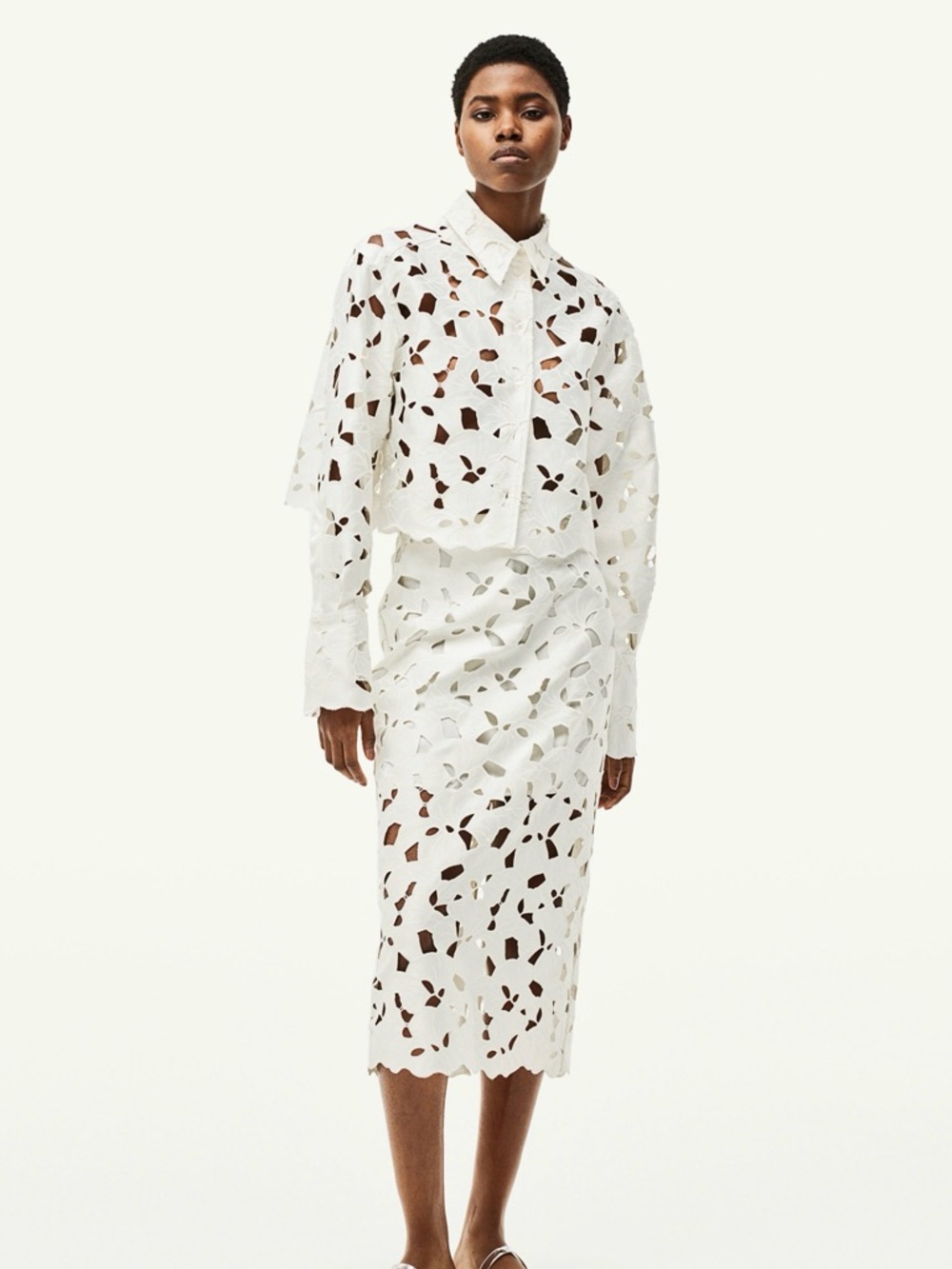 H&M Broderie Anglaise Satin Skirt